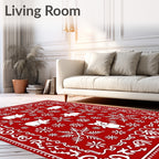 Red Festive Pigs Snowflakes Border Rug