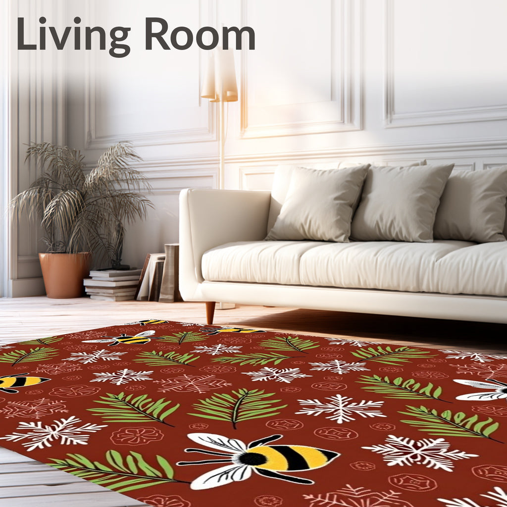 Brown Whimsical Bee Snowflake Forest Rug