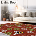 Brown Whimsical Bee Snowflake Forest Rug