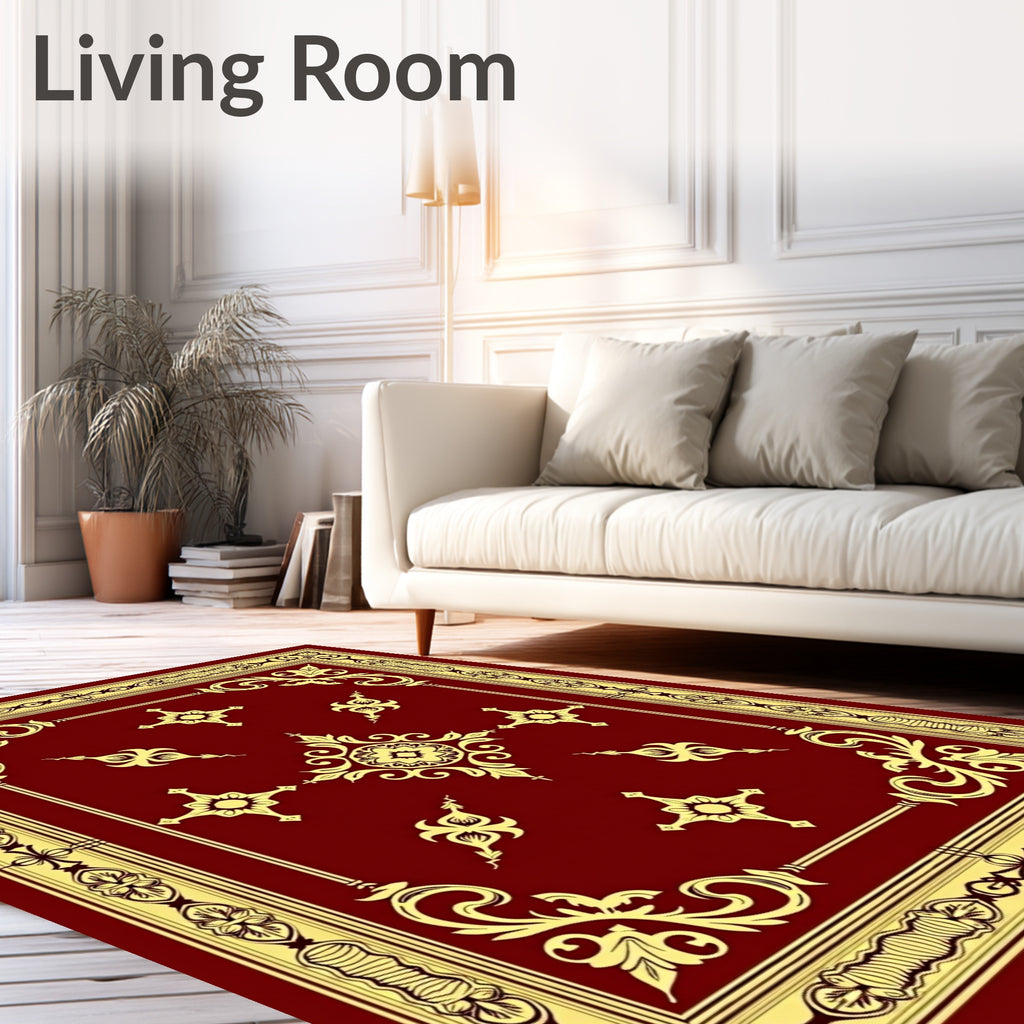 Rich Crimson Golden Ornate Floral Rug