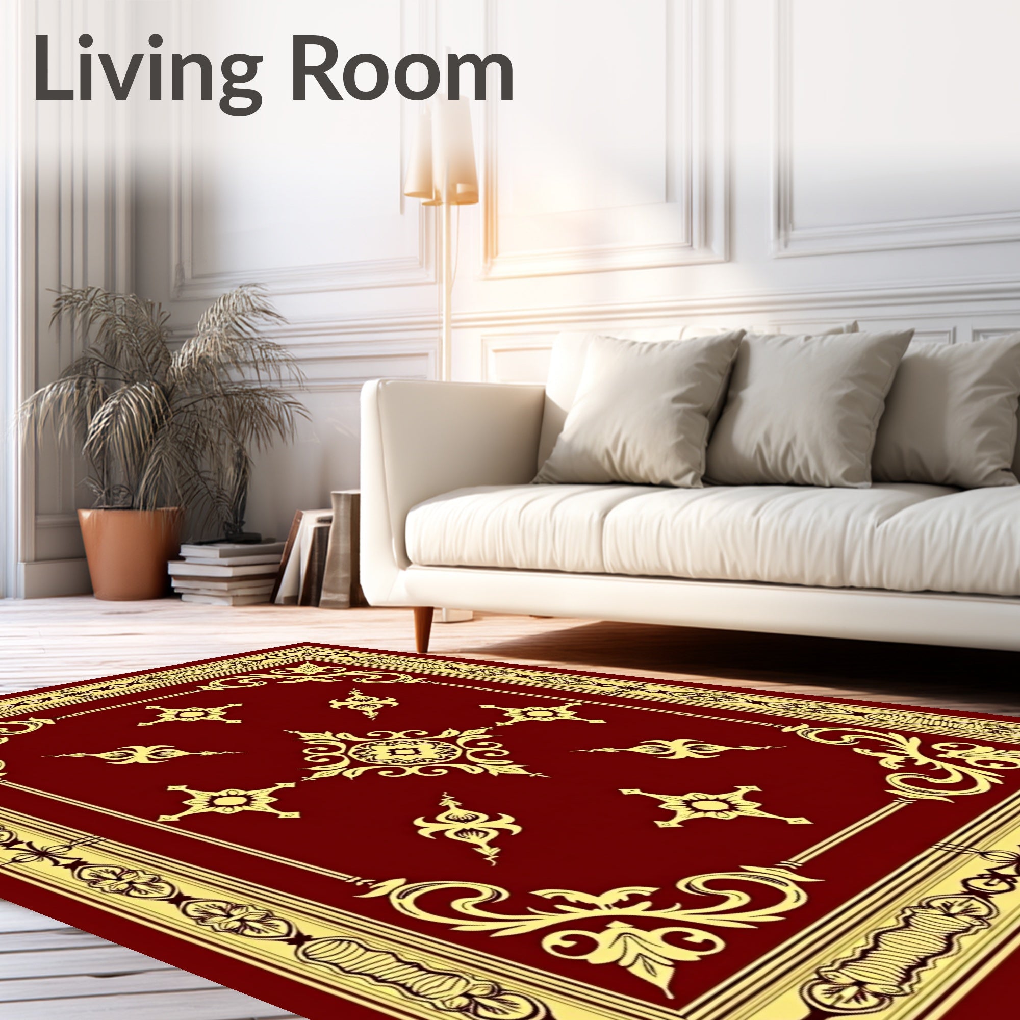 Rich Crimson Golden Ornate Floral Rug
