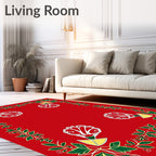 Festive Red Floral Leaf Border Rug