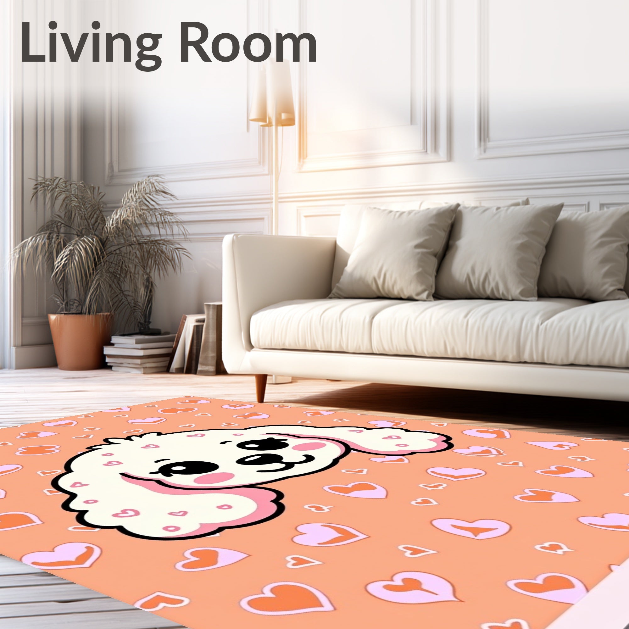 Cute White Puppy Hearts Scattered Rug