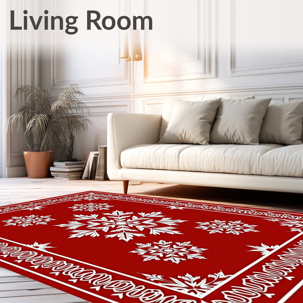 White Snowflake Bloom Border Rug