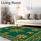 Emerald Green Golden Floral Medallion Border Rug