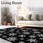 White Snowflakes on Black Background Rug