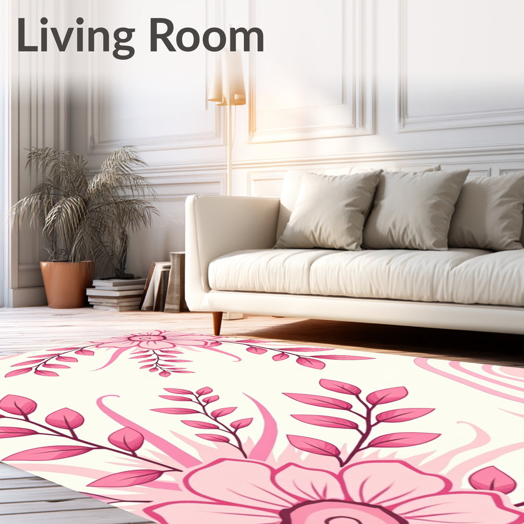 Sweet Coral Floral Leaf Arrangement Rug