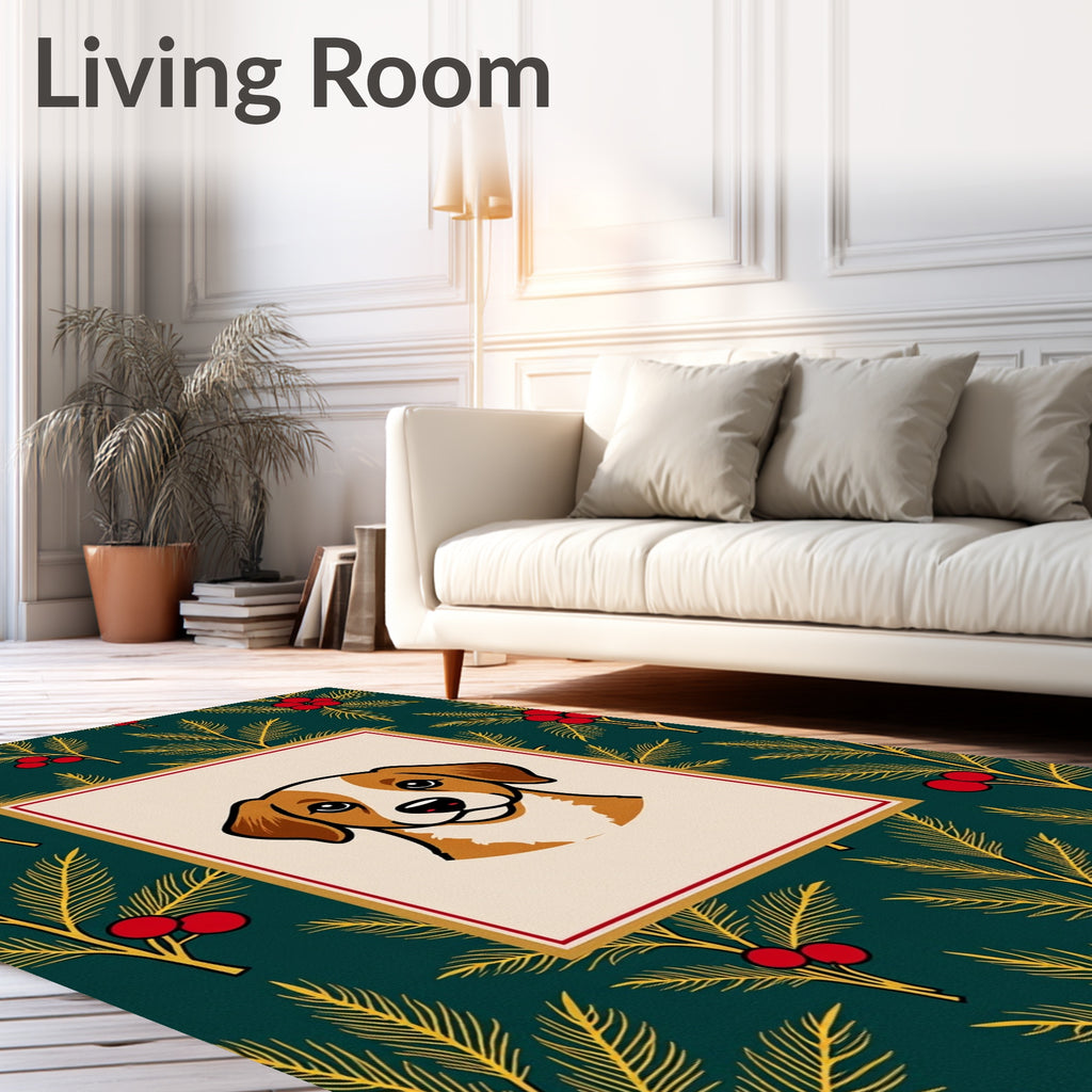 Whimsical Dog Holly Berry Fern Rug