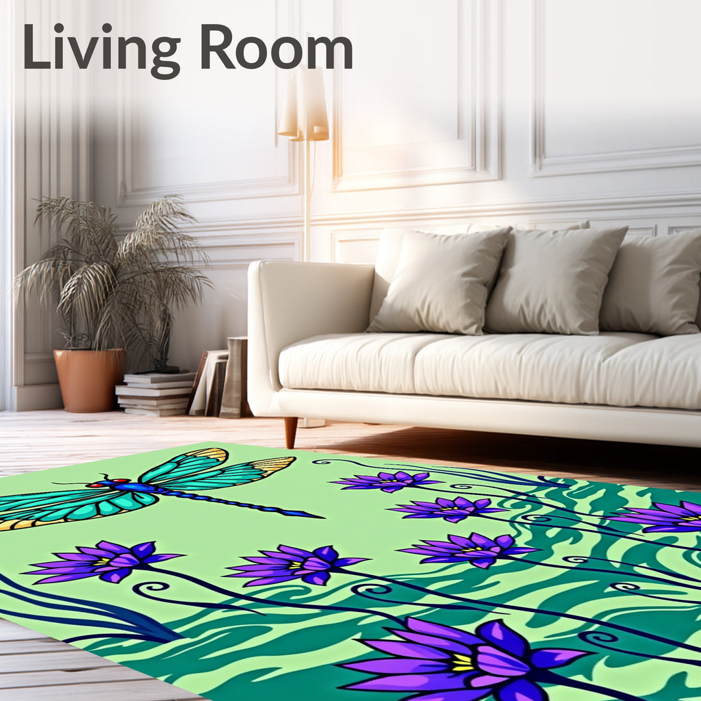 Art Nouveau Blue Dragonfly Lotus Garden Rug