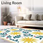 Golden Starbursts Teal Foliage Red Berries Rug
