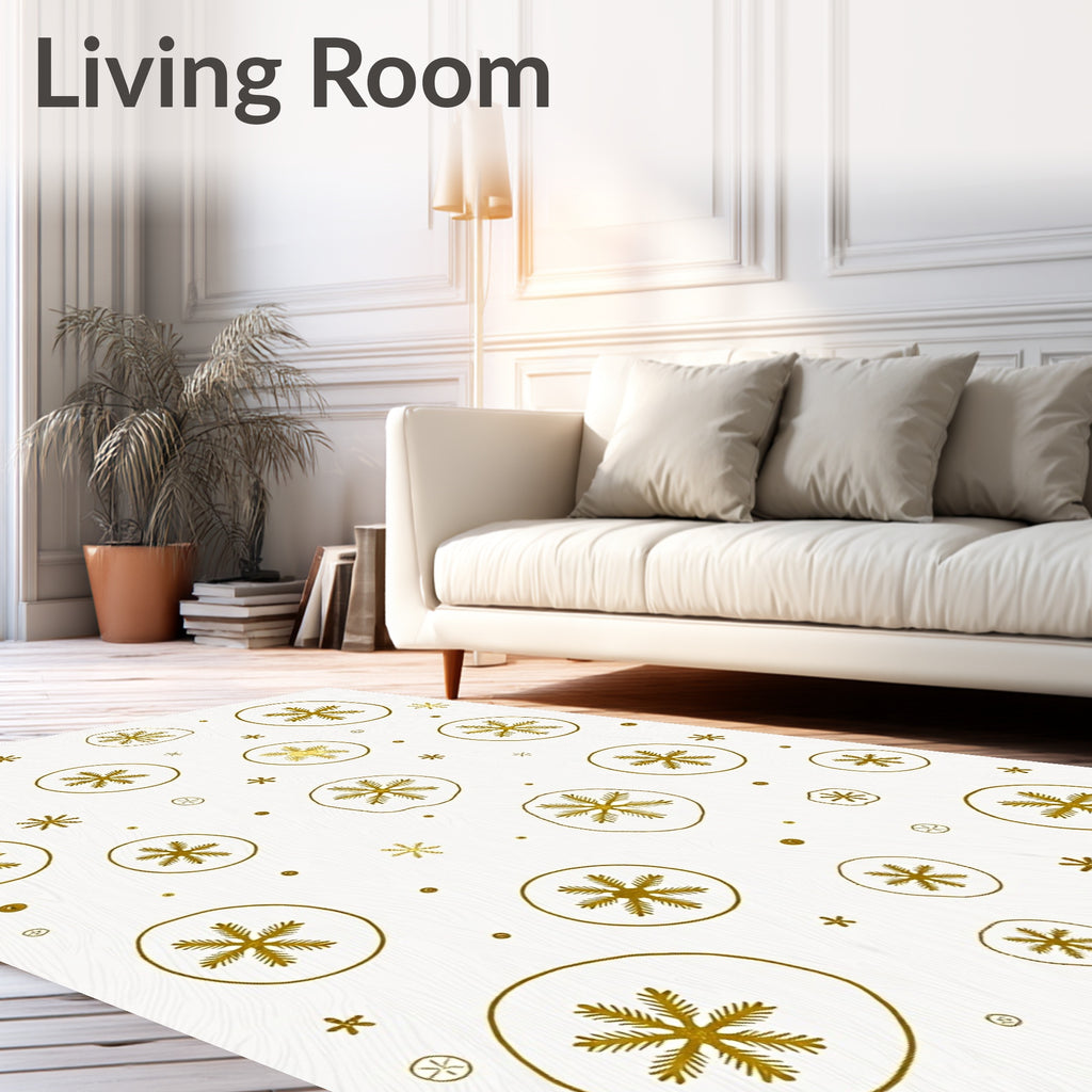 Golden Snowflake Scattered Circular Rug