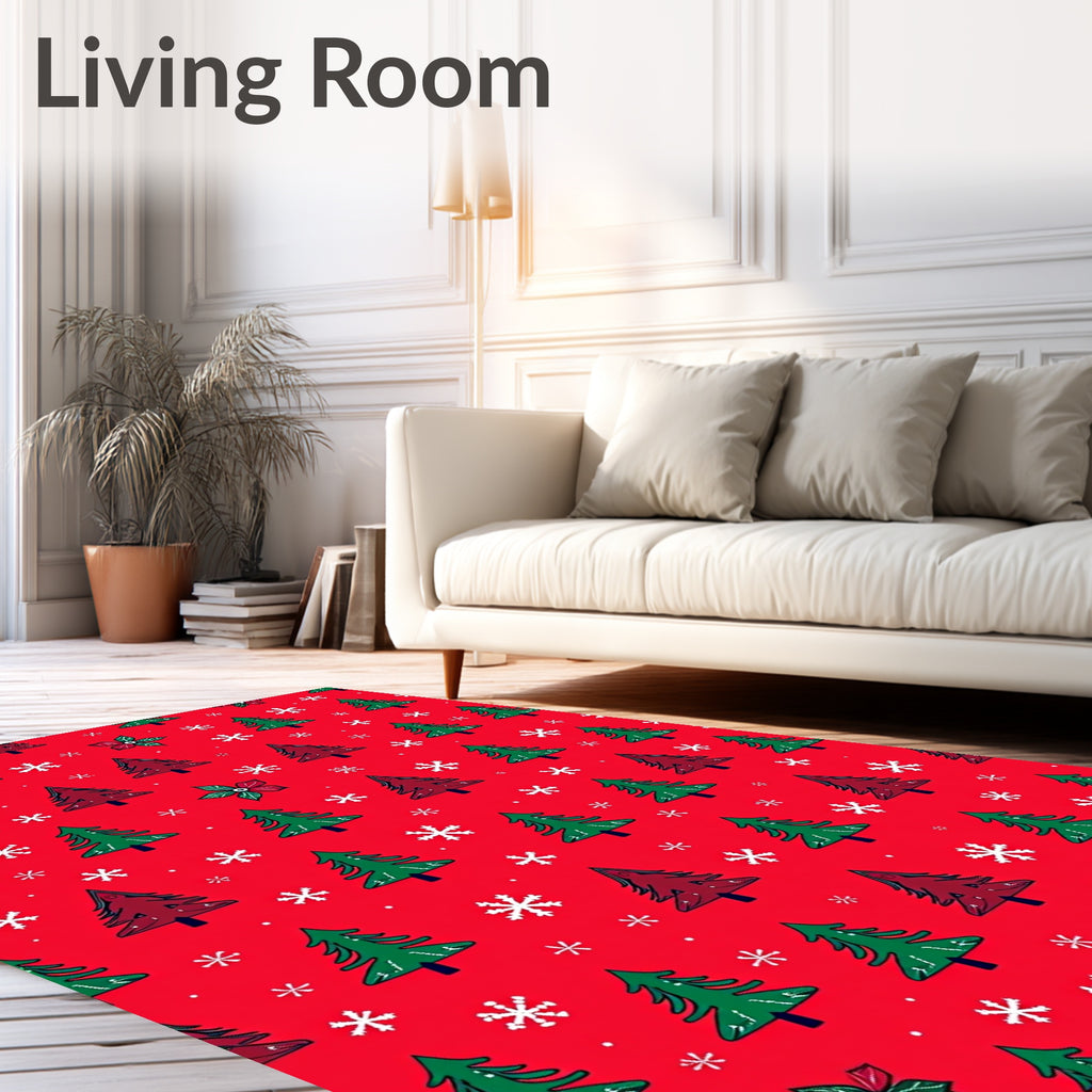 Crimson Pine Snowflakes Holiday Scatter Rug