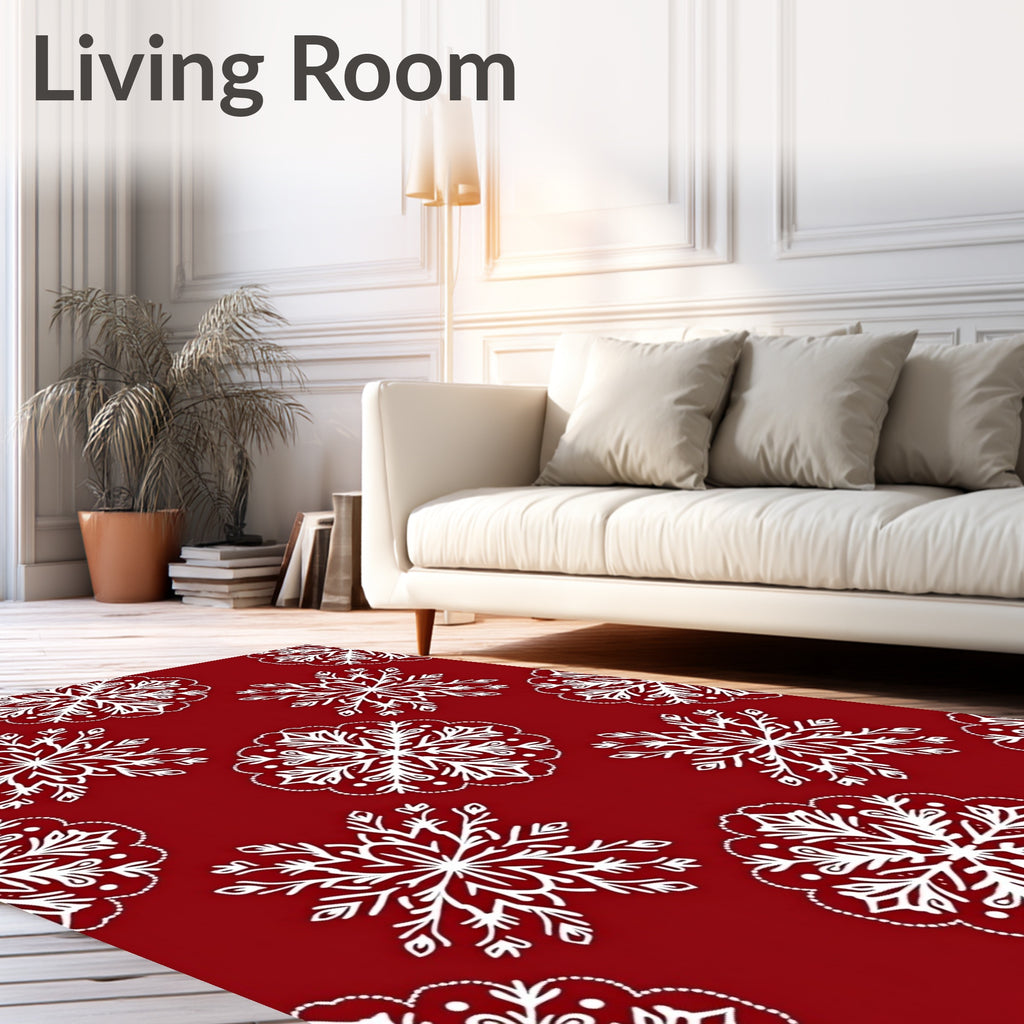 Crimson White Intricate Mandala Star Pattern Rug