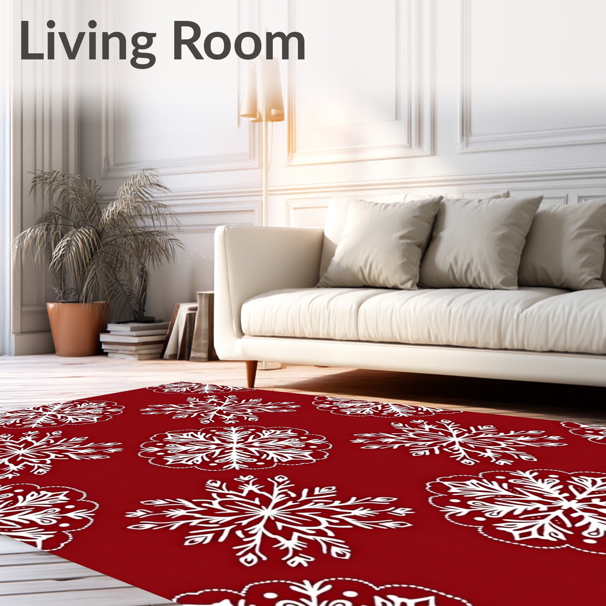 Crimson White Intricate Mandala Star Pattern Rug