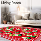 Christmas Gnomes and Bunnies Red Rug