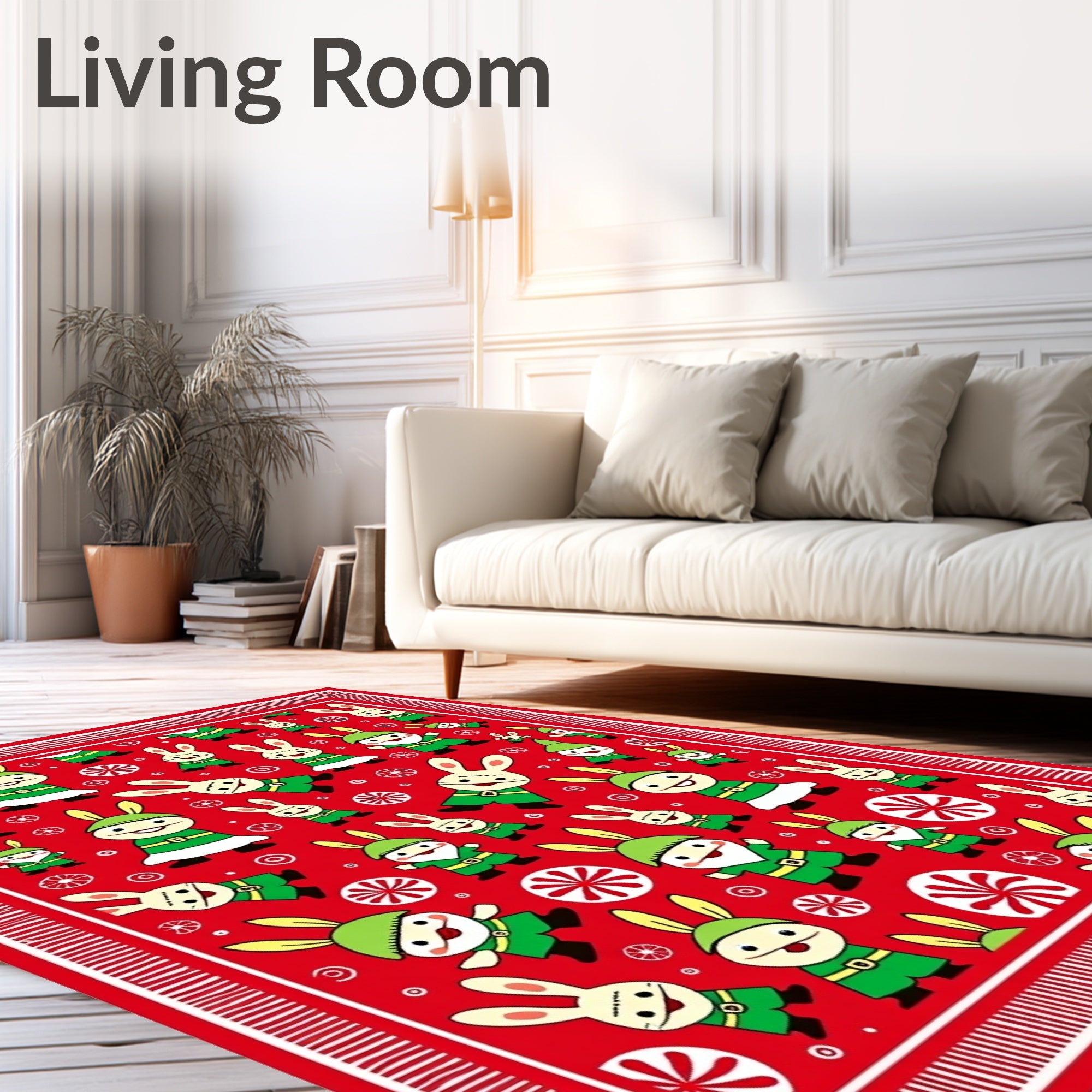Christmas Gnomes and Bunnies Red Rug