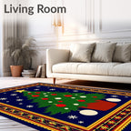 Festive Green Christmas Tree Snowflake Border Rug