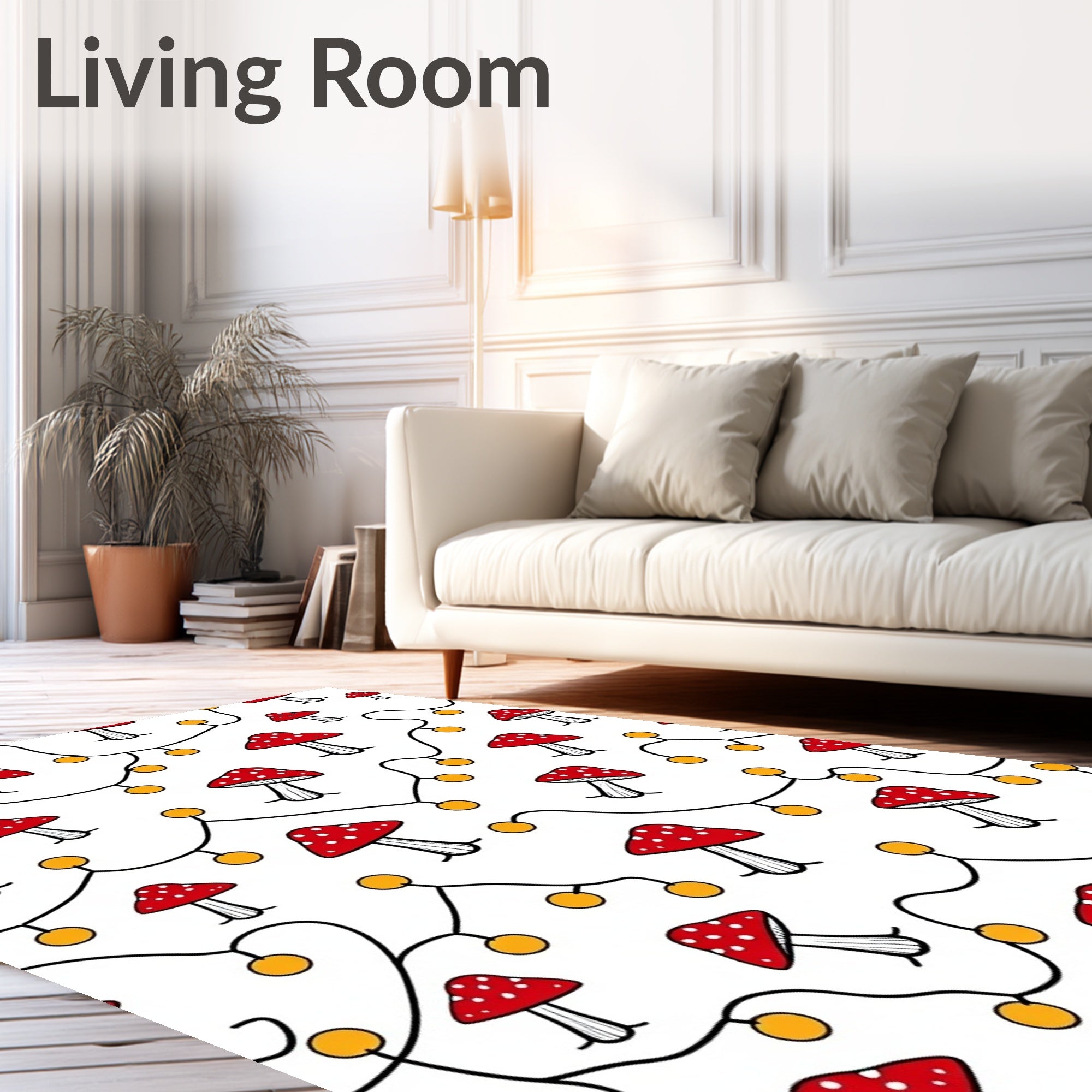 Red Spotted Mushroom String Lights Rug