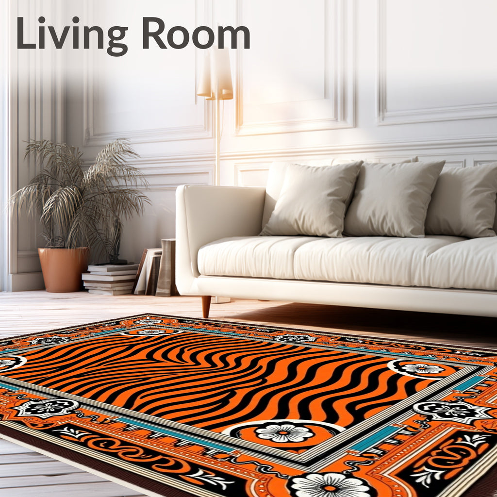 Bold Orange Black Tiger Stripe Rug