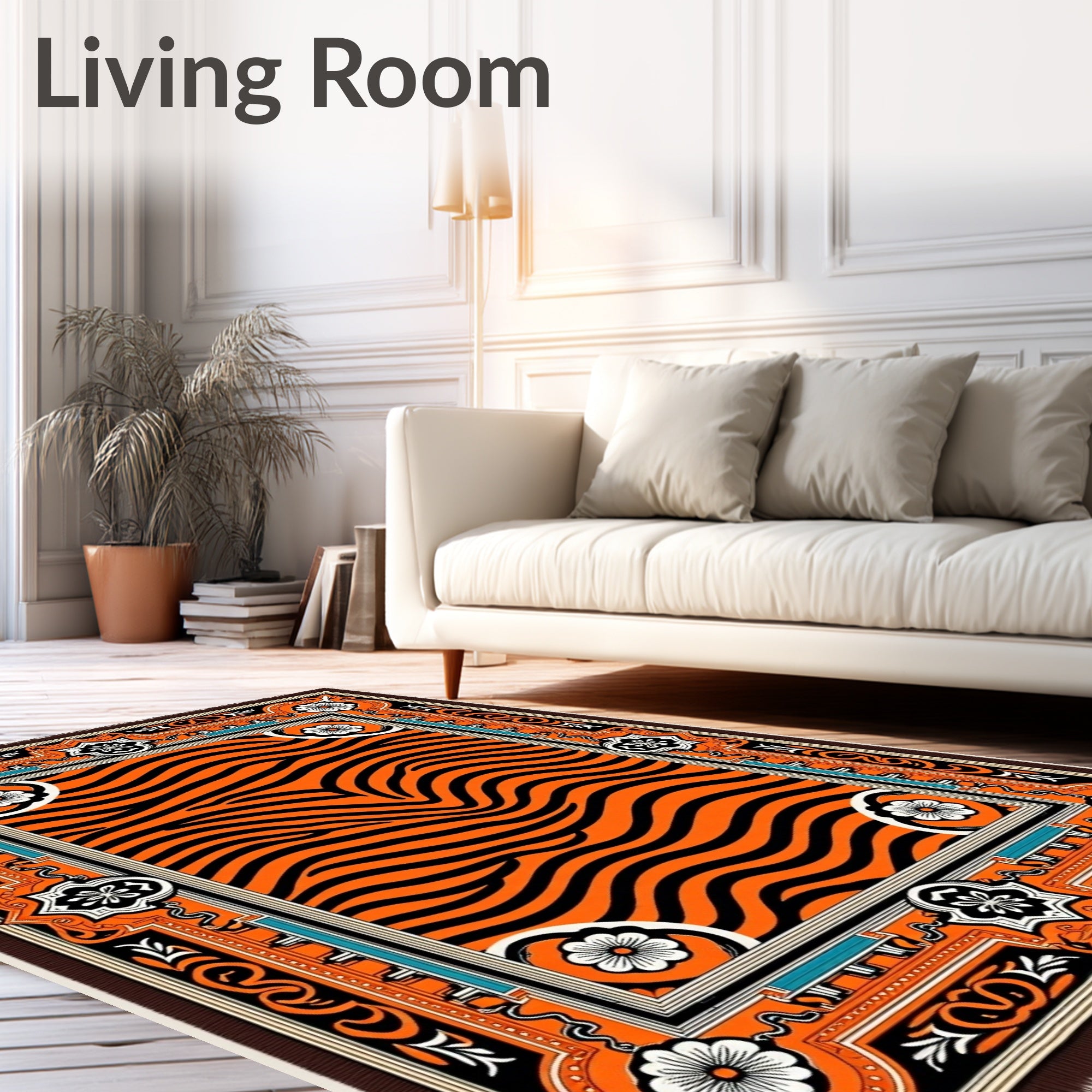 Bold Orange Black Tiger Stripe Rug