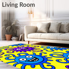 Funny Blue Purple Creatures Yellow Background Rug