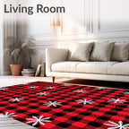 Red Black Buffalo Plaid Snowflake Rug