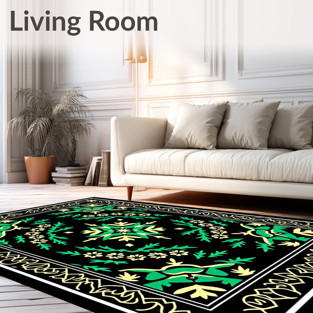 Emerald Green Floral Garden Medallion Rug