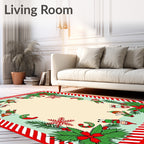 Whimsical Christmas Elves Candy Cane Foliage Rug