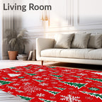 Red White Green Christmas Trees Snowflakes Rug
