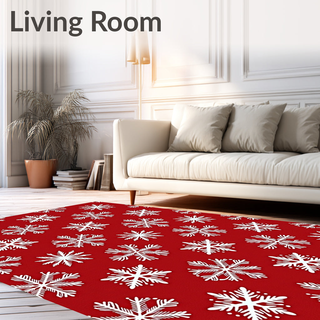 Crimson Snowflake Winter Wonderland Rug