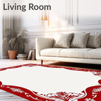 Crimson Floral And Snowflake Border Rug