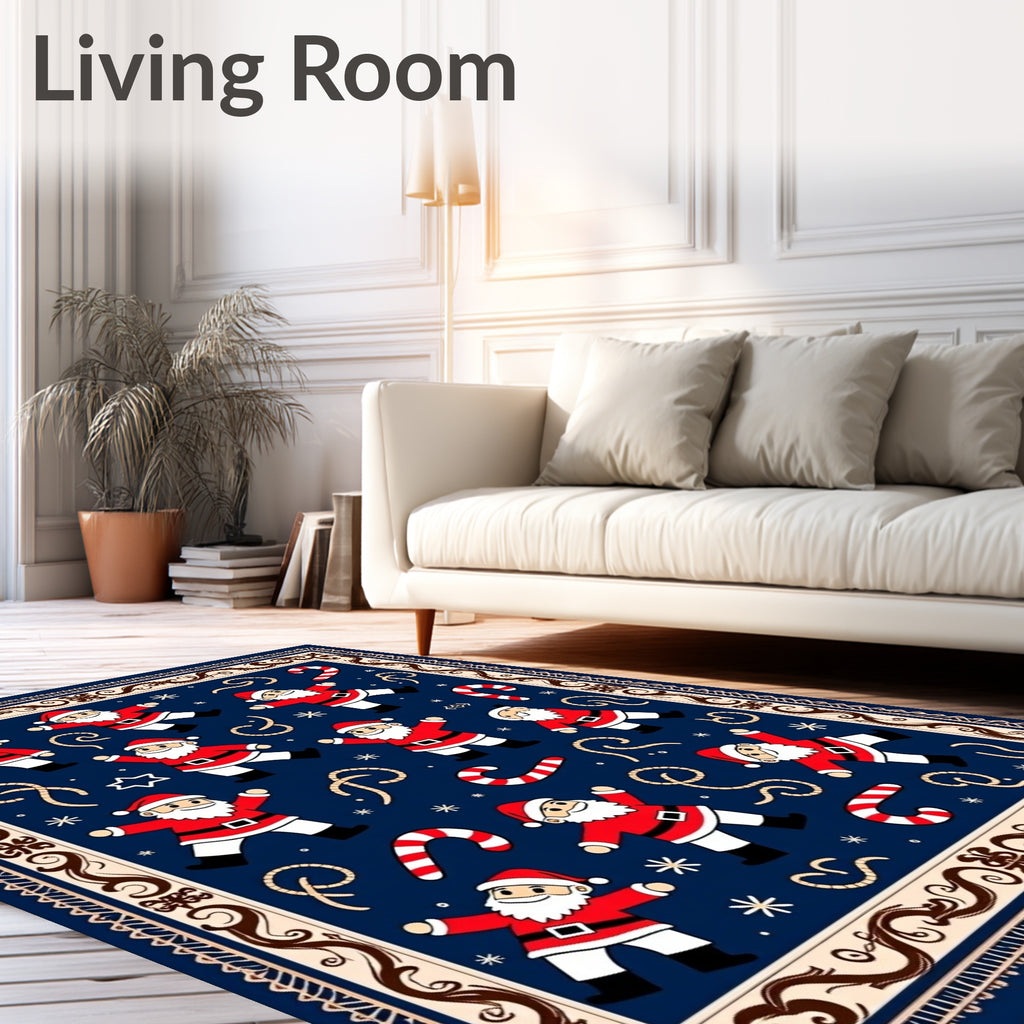 Festive Santa Claus Candy Cane Navy Rug