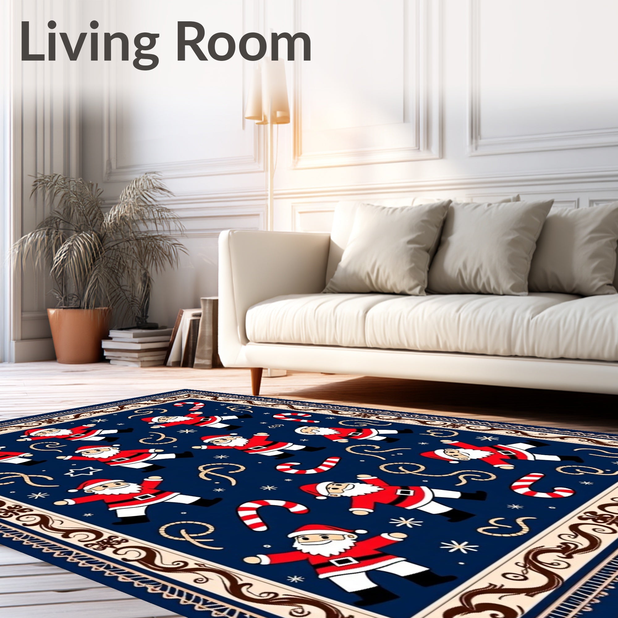 Festive Santa Claus Candy Cane Navy Rug