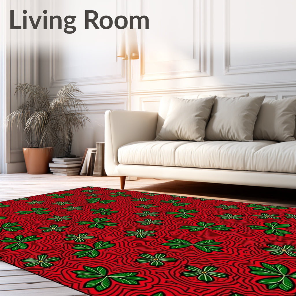 Vibrant Red Clover Swirl Rug