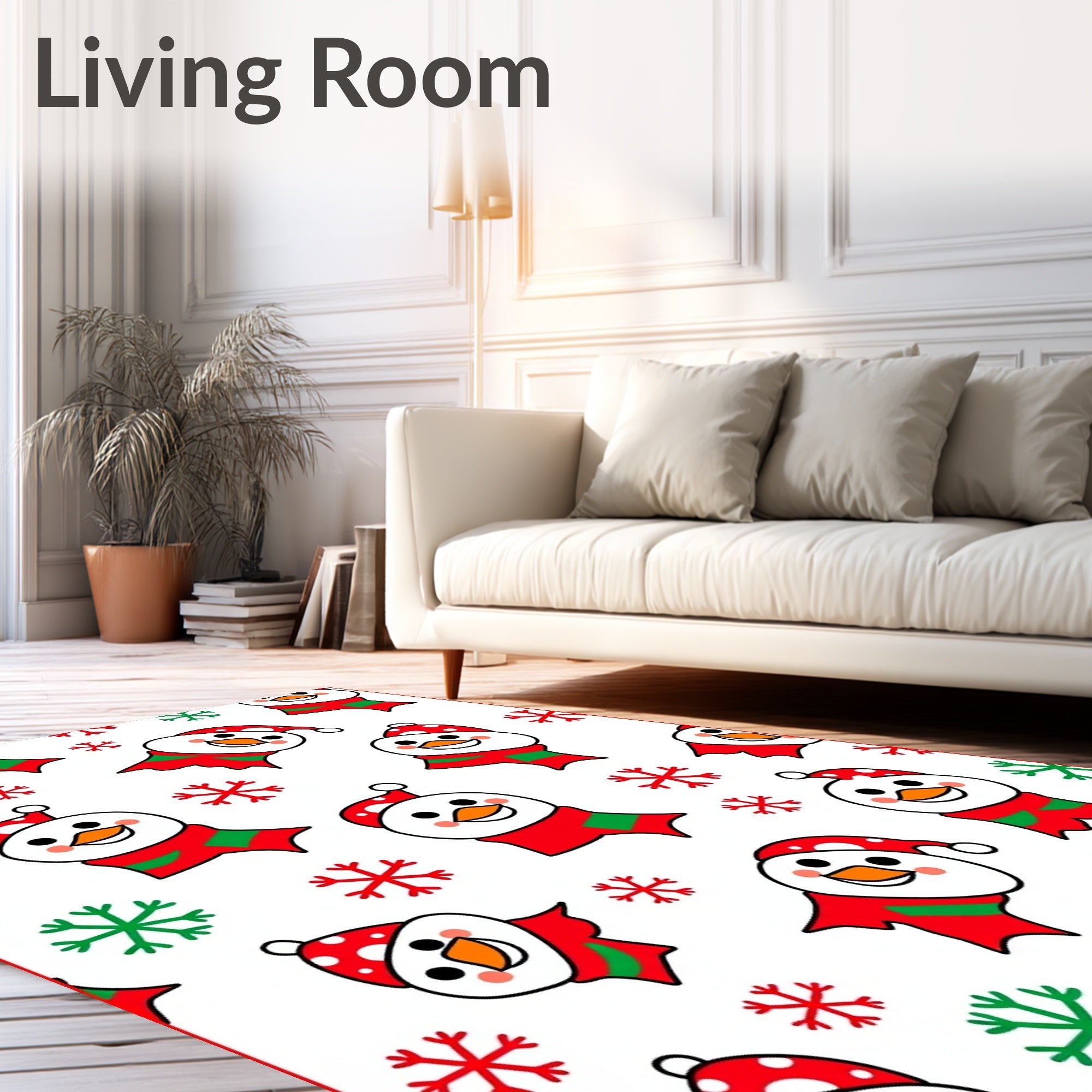 Joyful Snowman Red Green Snowflake Garland Rug