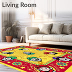 Joyful Figures Red Yellow Folk Art Rug