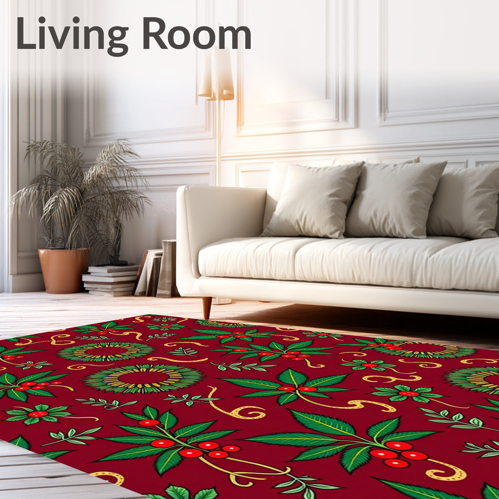 Deep Red Holly Berry Wreath Rug
