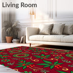Deep Red Holly Berry Wreath Rug