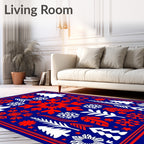 Festive Blue Red Snowflake Tree Medley Rug