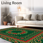 Emerald Green Red Floral Wreath Border Rug