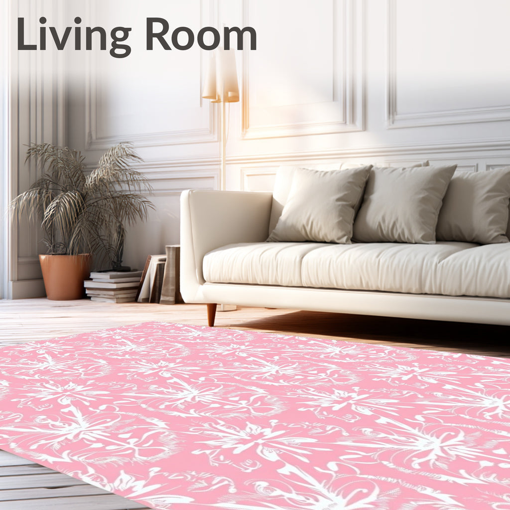 Pink White Ornate Symmetrical Flourish Rug