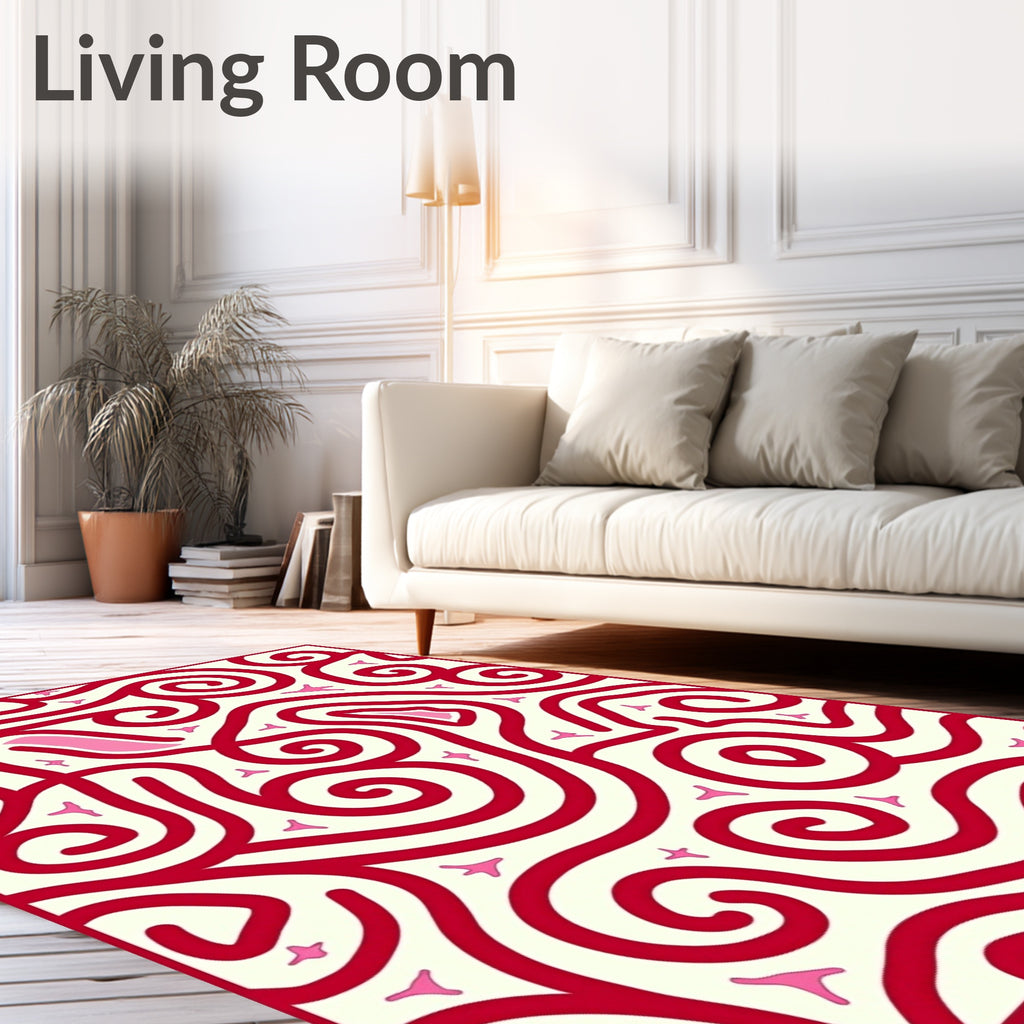 Crimson Swirl Abstract With Pink Accents Rug