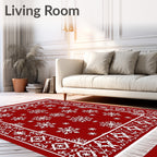 Holiday Red Snowflake Border Rug