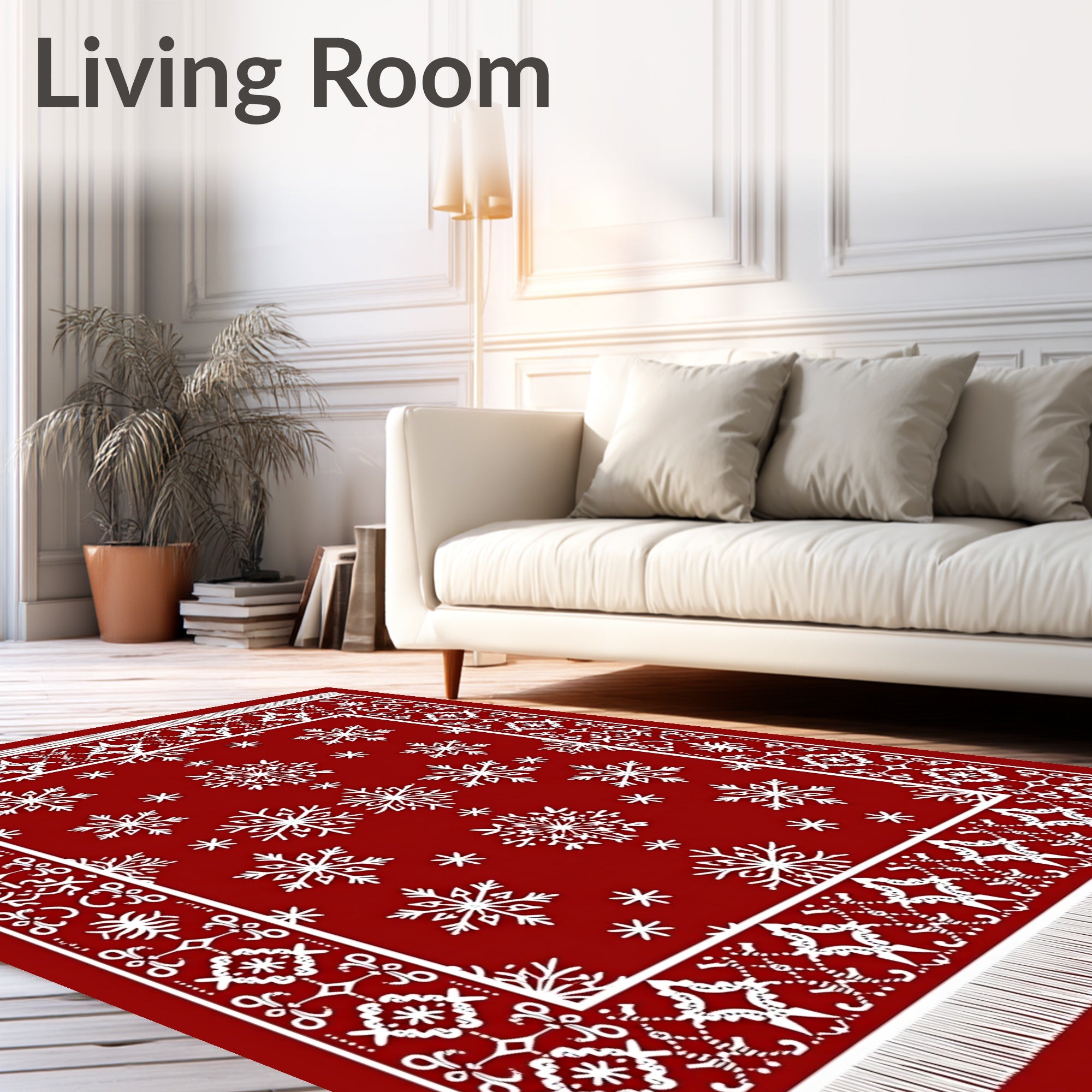Holiday Red Snowflake Border Rug