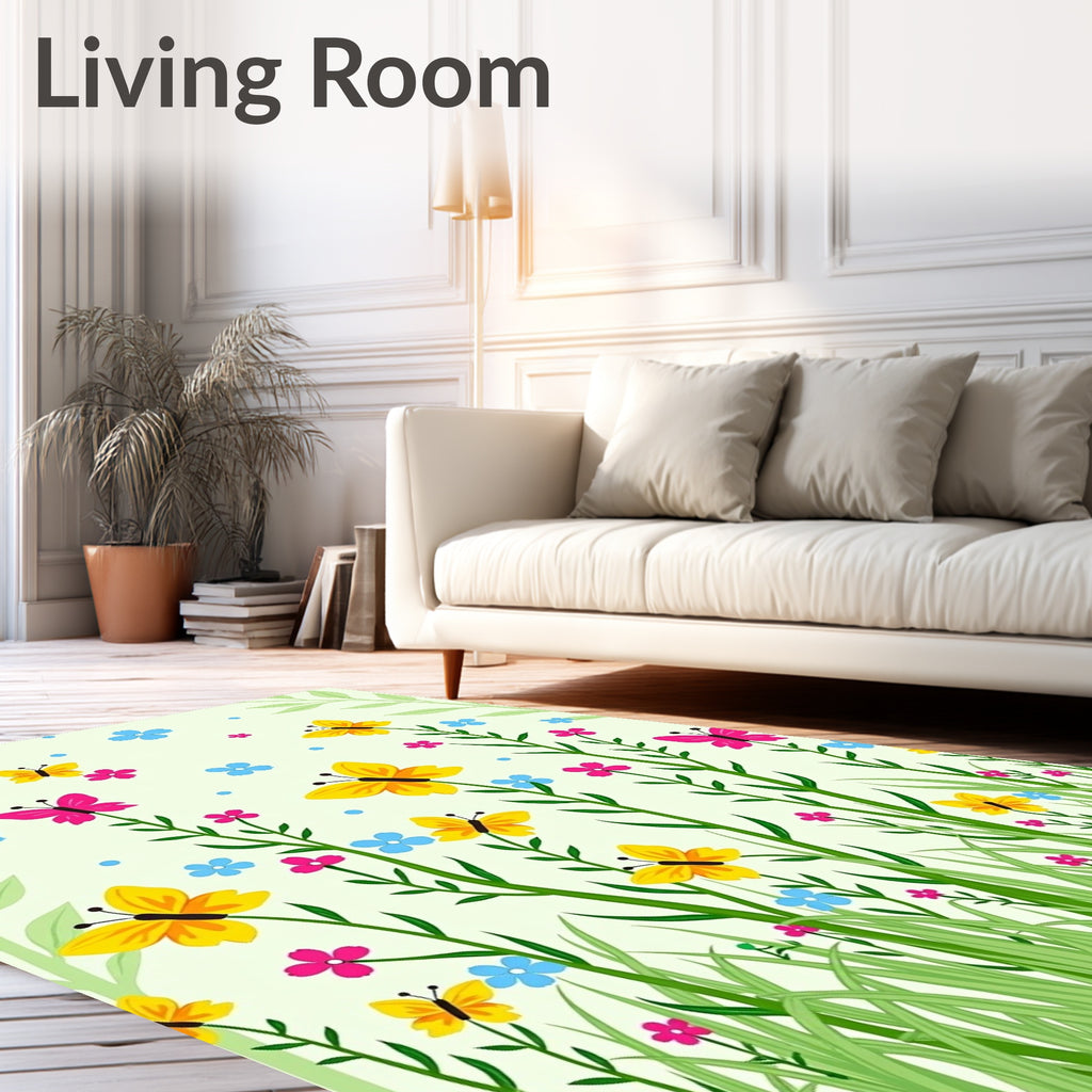 Vibrant Yellow Butterflies Garden Delight Rug