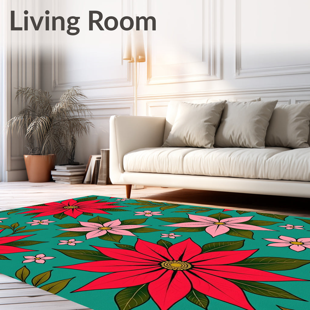 Crimson Pink Bloom Botanical Foliage Rug