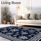 Navy White Snowflake Scatter Framed Rug