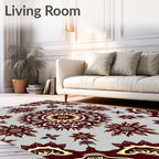 Crimson Golden Sunburst Mandala Repeating Rug