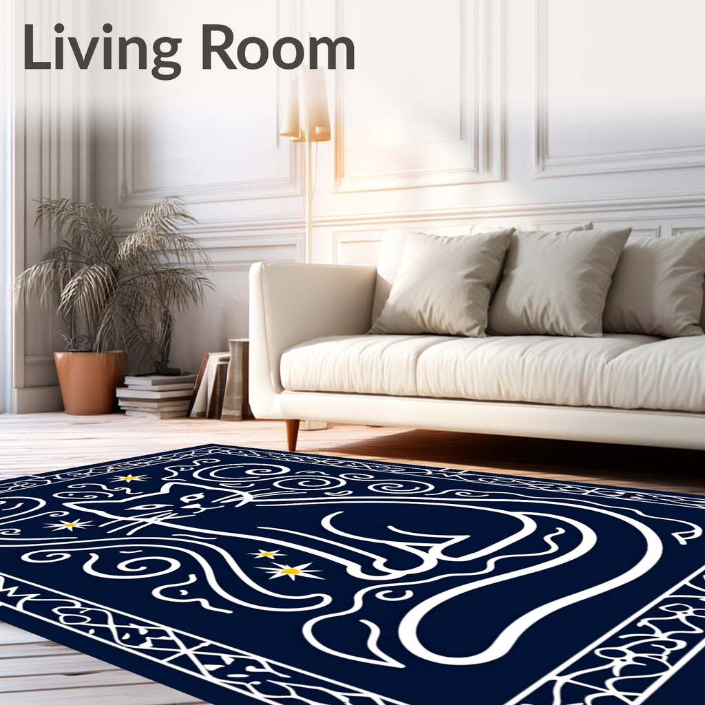 Whimsical Night Sky Cat Swirls Rug