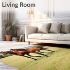 Bay Horses Galloping Verdant Field Rug